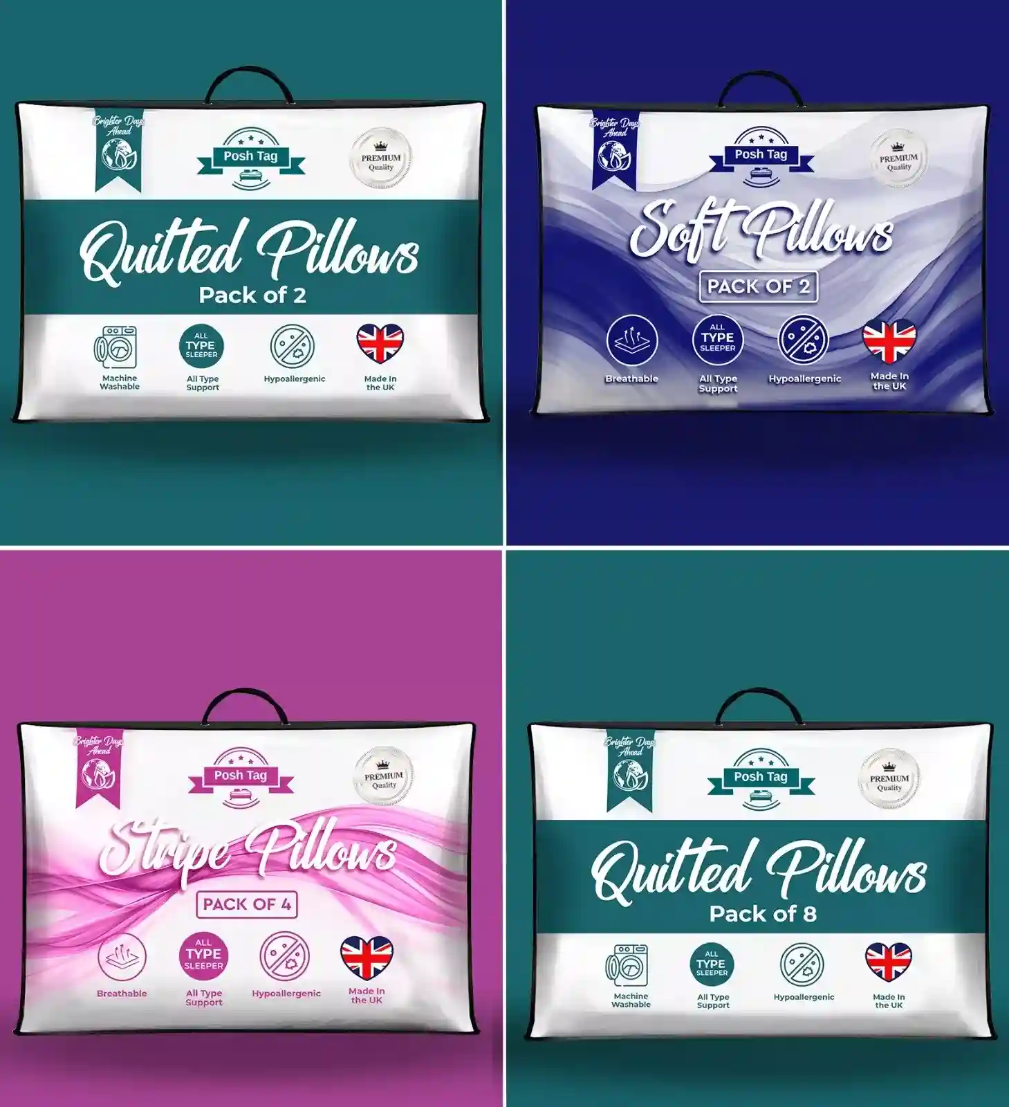 Quilted Pillows Hotel Quality Bounce Back Deep Filled Pillows pack 1x2x4x6x8