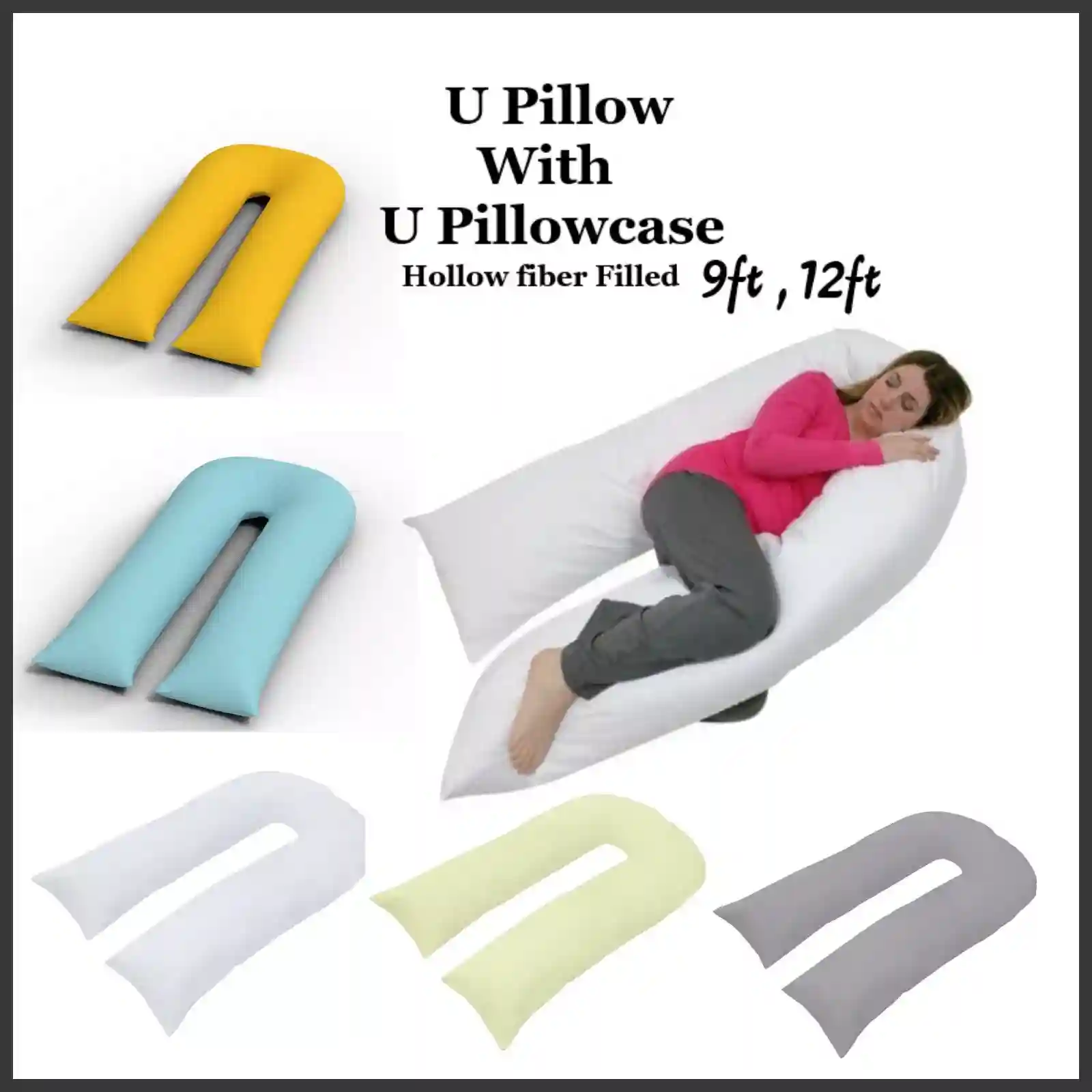 9 FT/12 FT U Pillow Full Body/Bolster Maternity Pregnancy Support Pillow OR Case