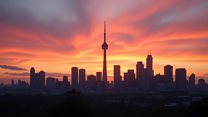 แสงยามเย็นของโตรอนโตเผยให้เห็น CN Tower Majesty