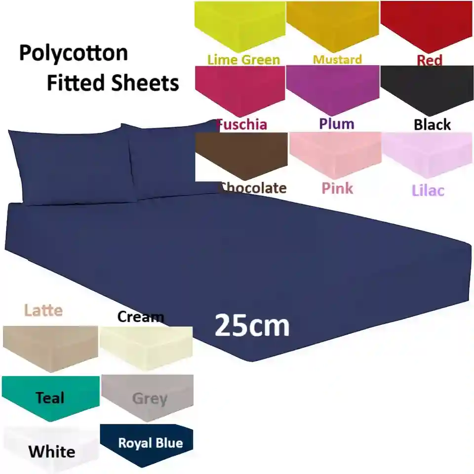 Luxury Polycotton Plain Dyed Fitted Sheet SuperSoft All Size & Attractive Colour