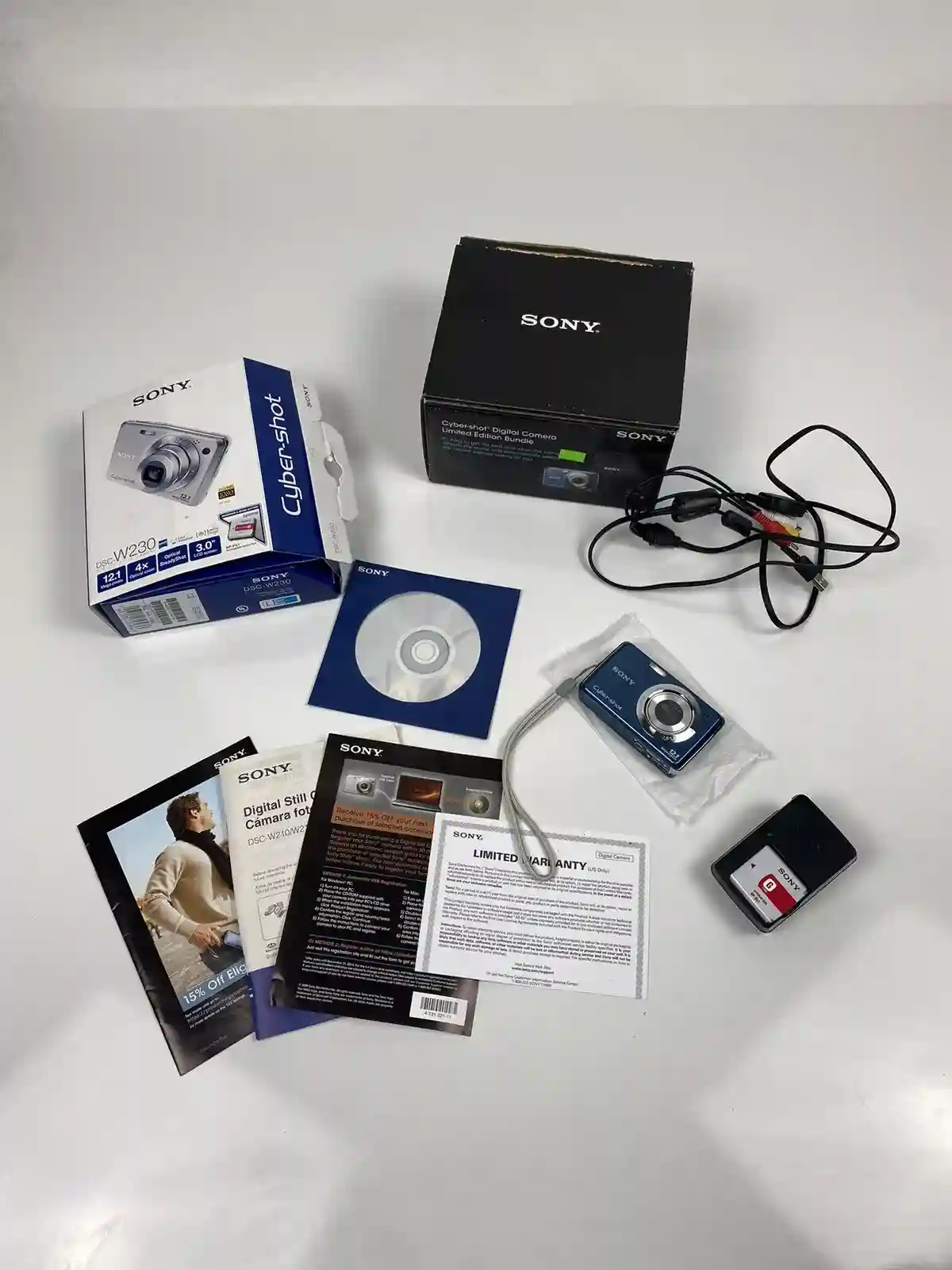 Working Sony CyberShot DSC-W230 12.1MP Digital Camera W/Battery, Charger, Cables