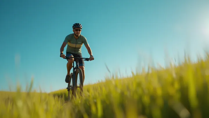 Cyclist Embarks Through Endless Grass