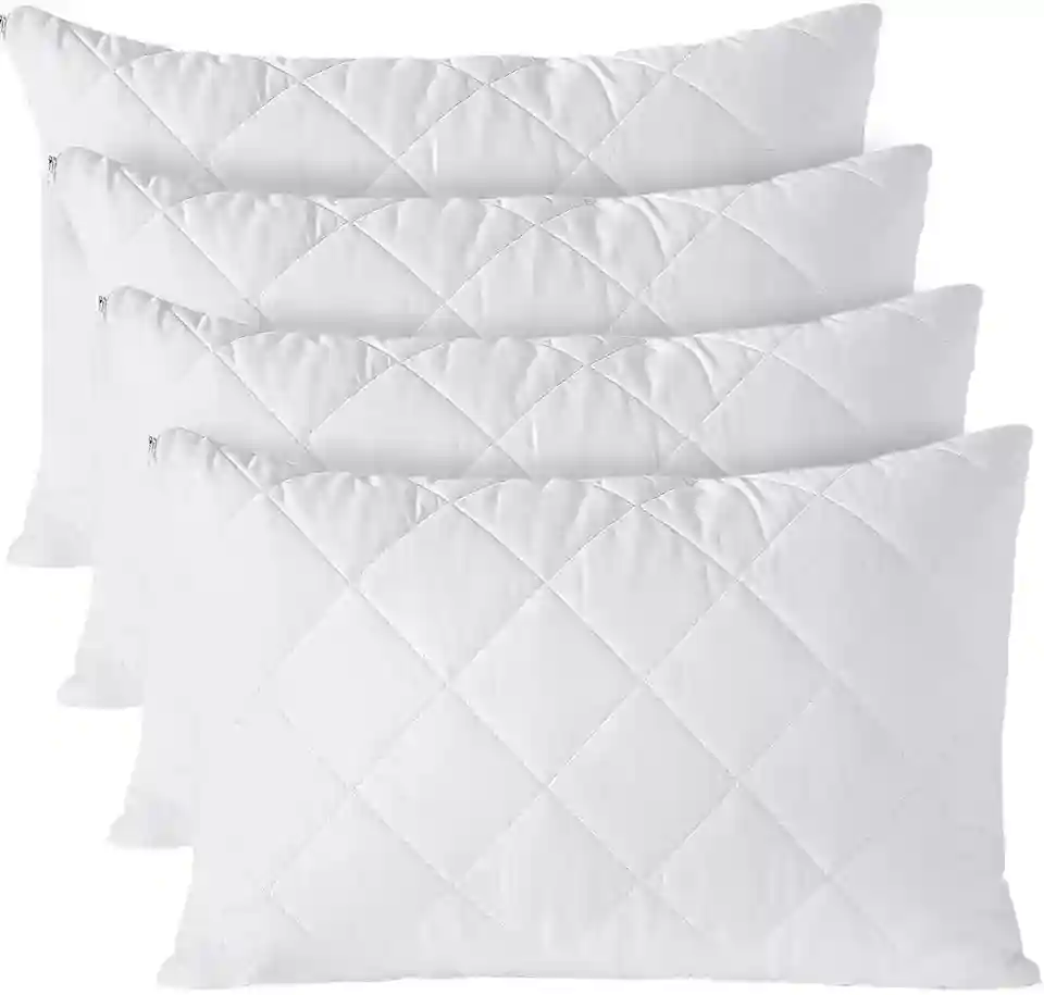 QUILTED PILLOW PROTECTORS 100% COTTON ZIPPED PILLOWS COVERS PACK OF 4 PILLOWCASE