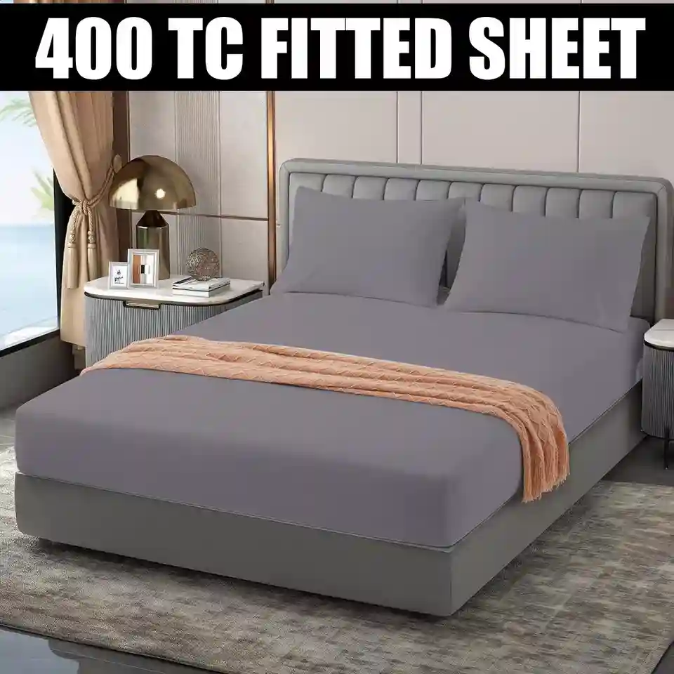 400TC Egyptian Cotton Fitted Sheet Bed Sheets Single Double King Size & Pillows