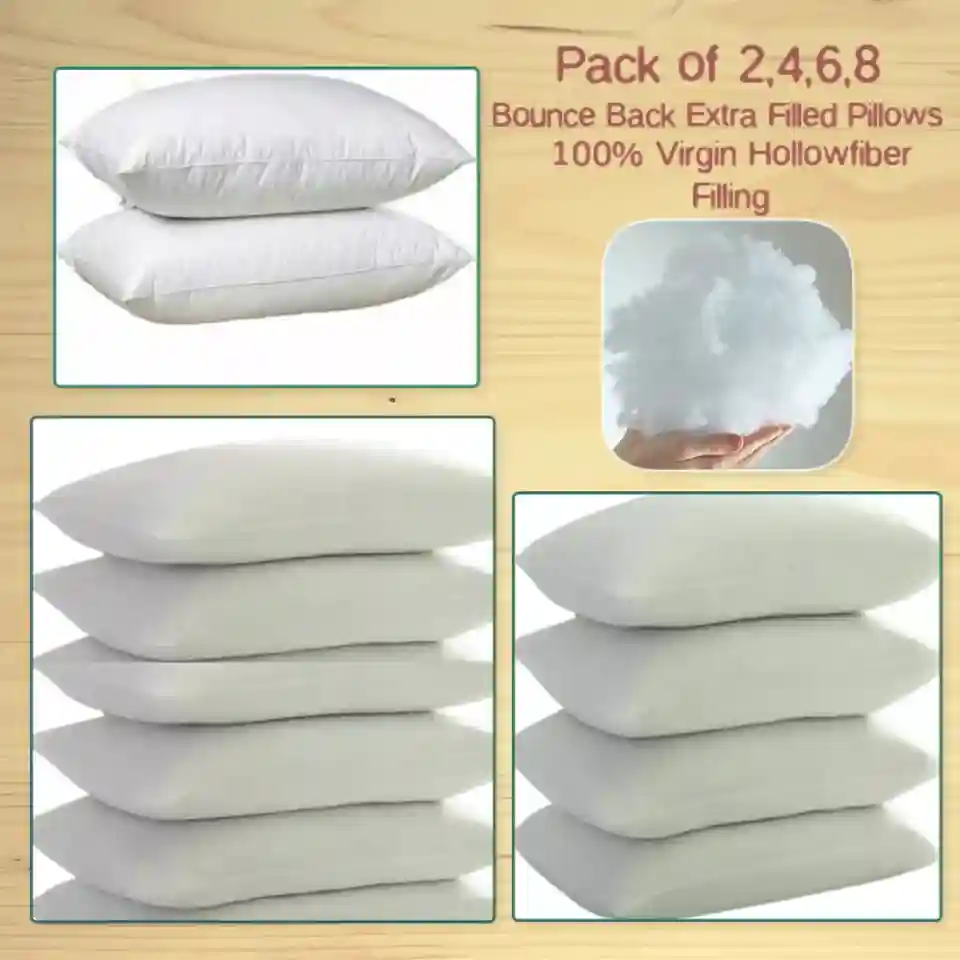 Hollowfiber Pillows Bounce Back Extra Fill Firm Pillows Hotel Quality 2,4&6 Pack