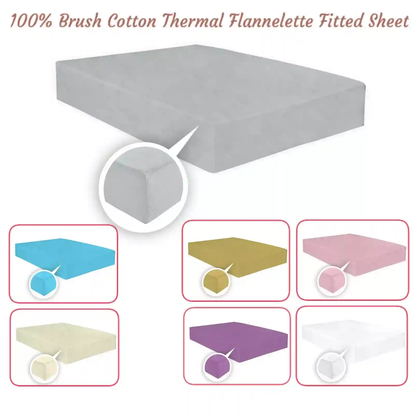 Thermal Flannelette Fitted Sheets 100%Brushed Soft Cotton 25cm Deep Fitted Sheet