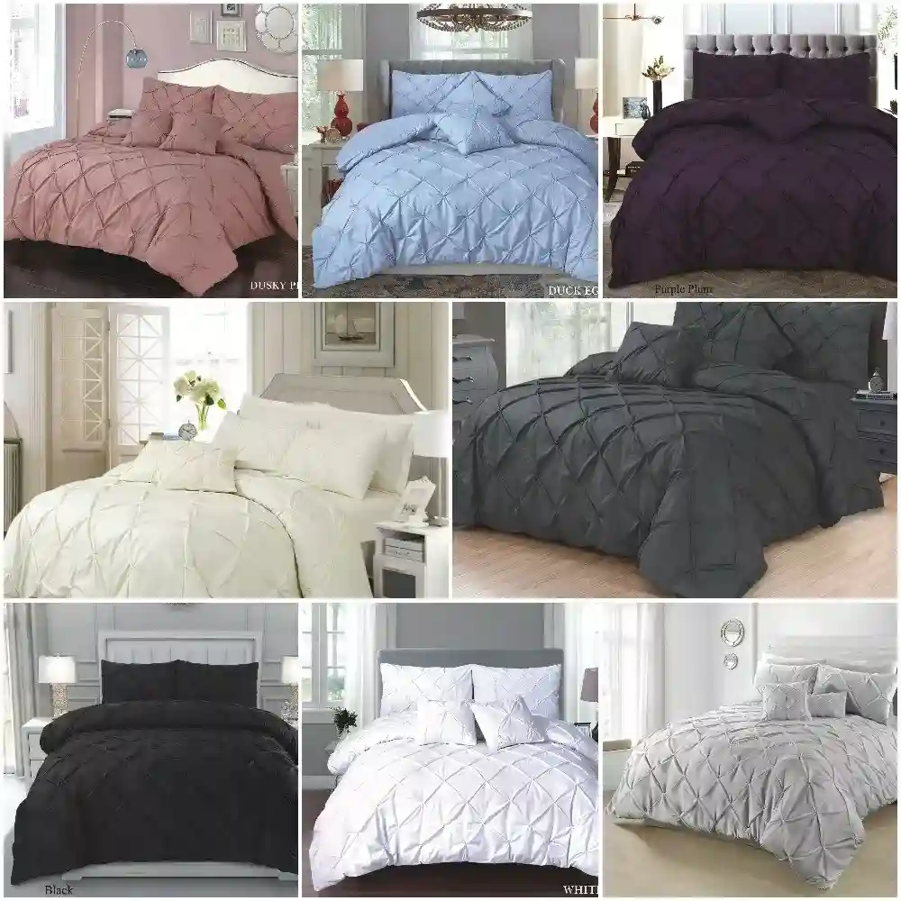 PINTUCK DUVET SET QUILT COVER S,D,K & SK With OR Without Deep Fitted sheet A+