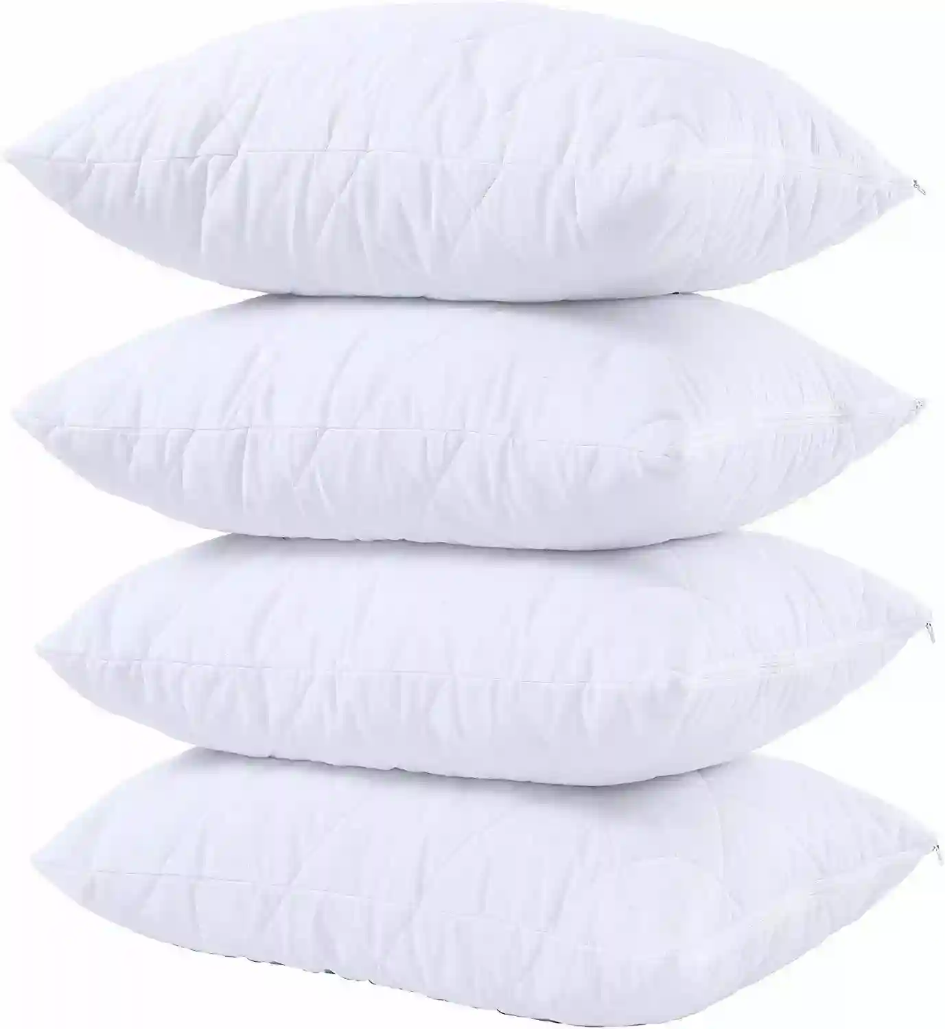 Waterproof Quilted Zipped Pillow Protectors 100% Cotton Pillows Cover Pack of 4