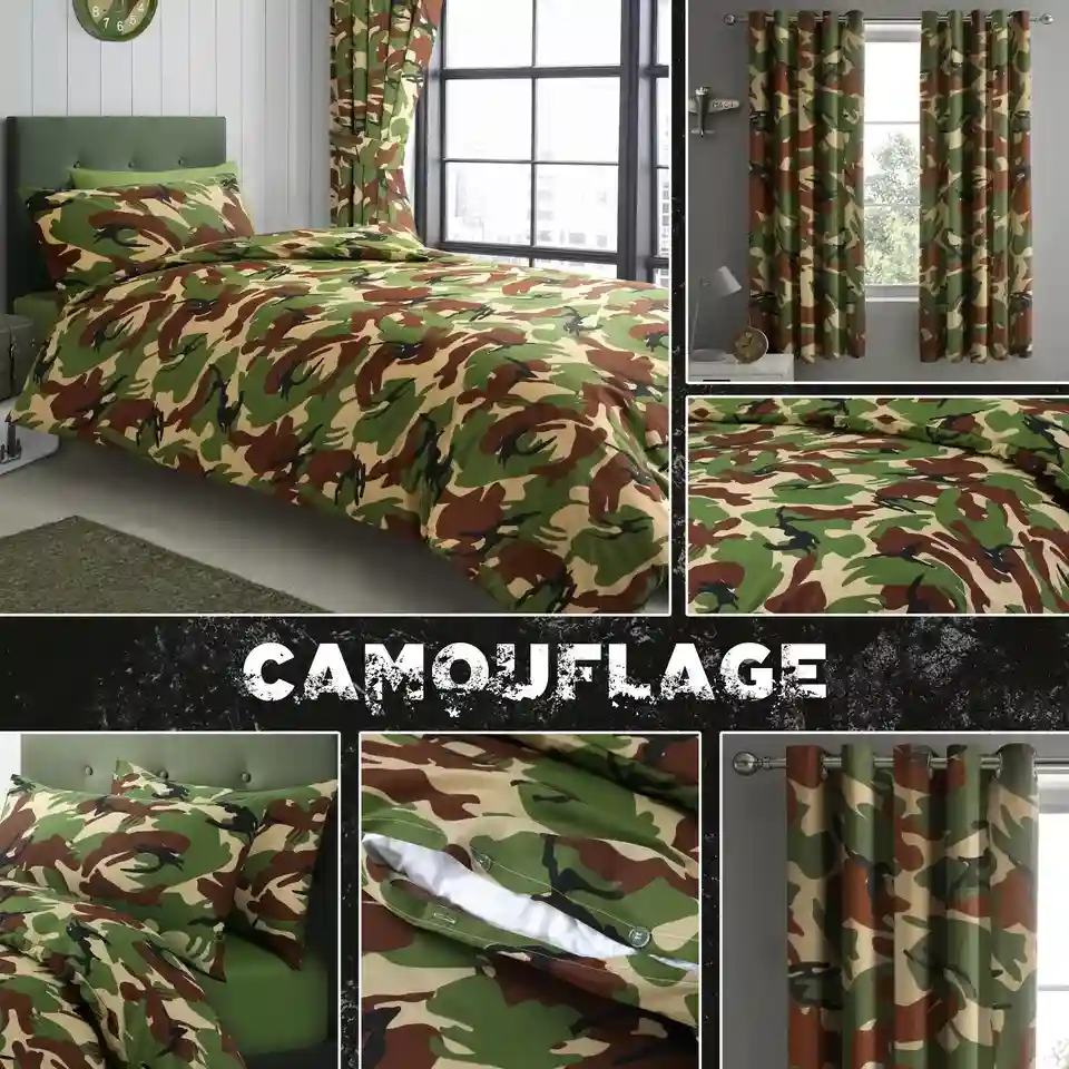 Camouflage Army Green Brown Duvet Quilt Cover Bedding Set Curtain Floor Cushion