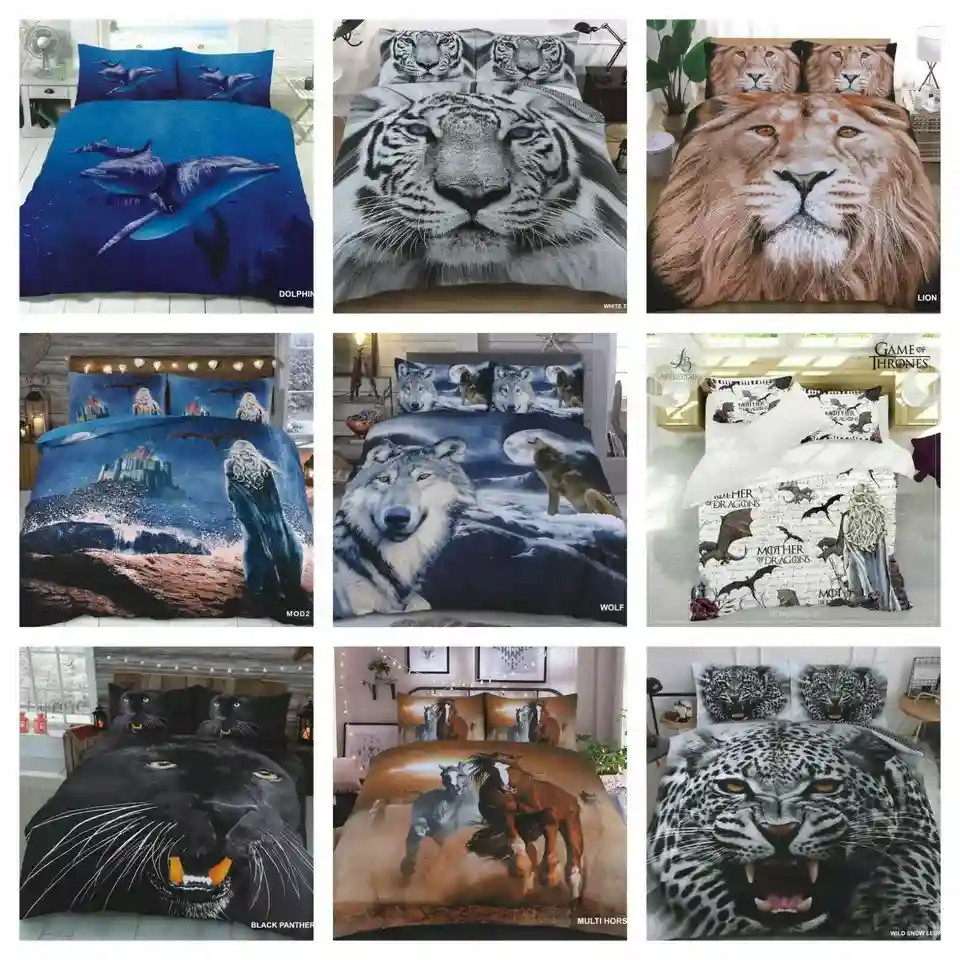 3D Duvet Cover Set Animal Bedding Quilt with Pillowcase Single Double King Sizes