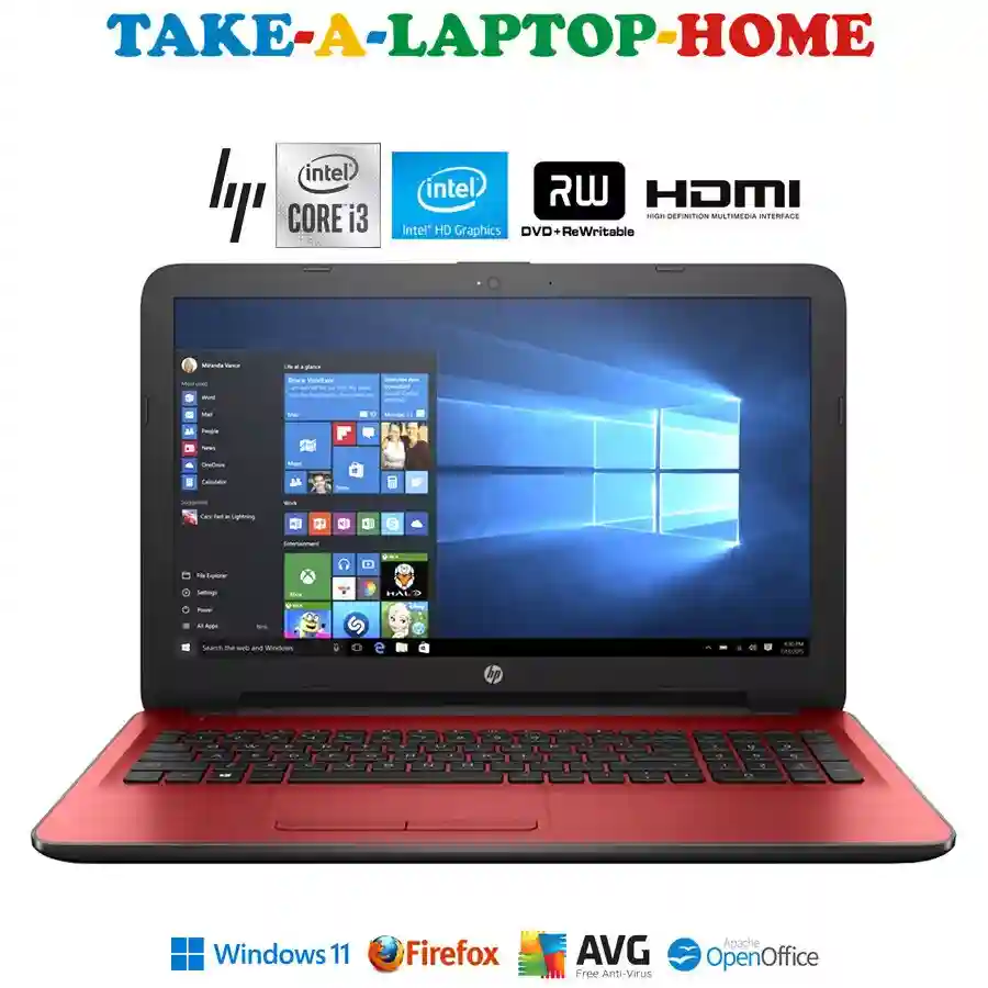 New ListingHP 15 RED Laptop Windows11 15.6" Widescreen 1Tb Terabyte DVD/CD-Rw Webcam WiFi