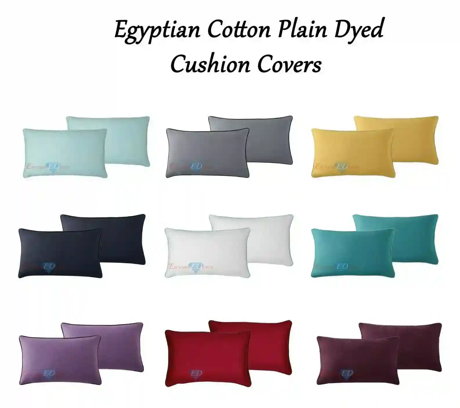 Luxury 400 TC Piped Cushion Covers 100% Egyptian Cotton Plain Dyed 30cm x 50cm