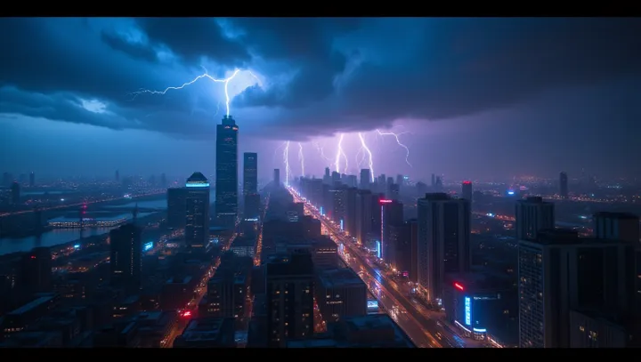 สายฟ้าพราวทําให้คืนเมืองมีชีวิตชีวา