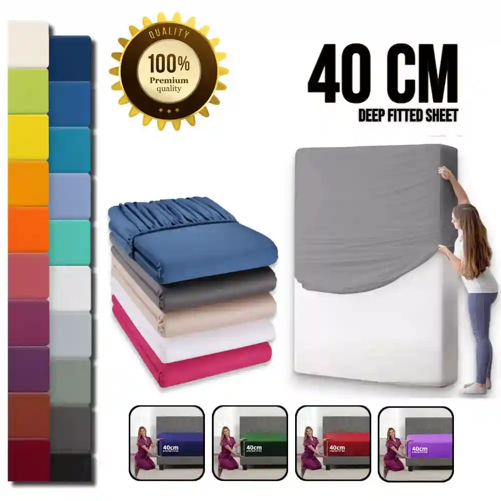 40cm Mattress Fitted Sheets Extra Deep Bed Sheet Single Double King Super King