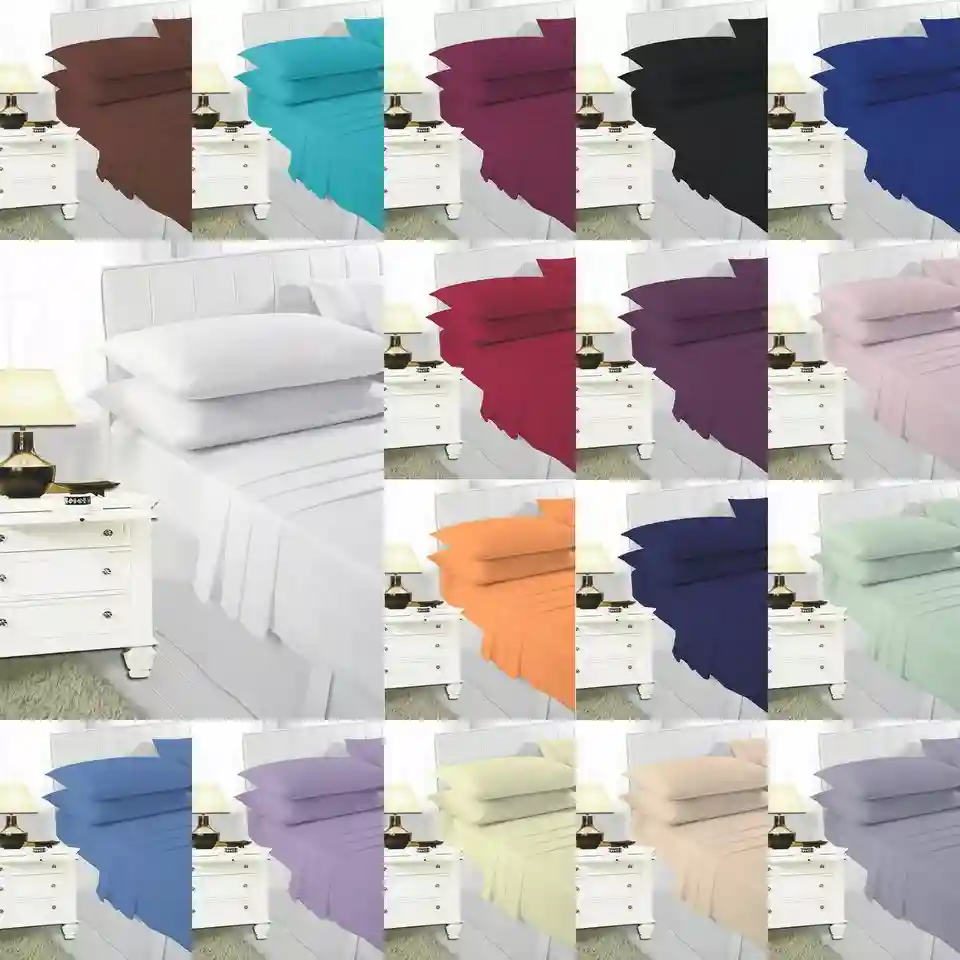 Plain Extra Deep Fitted Bed Sheet 4FT, Single Double King Super 16" Inch /40 cm