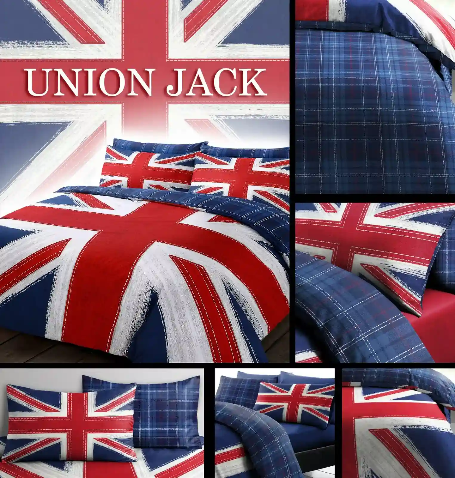 Union Jack Reversible Checkered Duvet Cover Pillowcase(s) Bedding Set