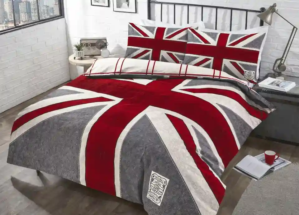 Union Jack Duvet Cover GreyRed Denim Reversible Printed Quilt Cover Bedding Set