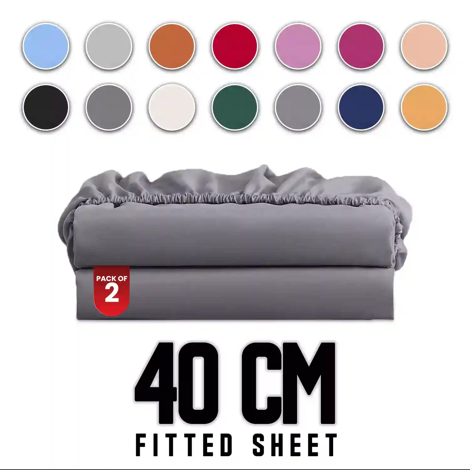 Pack of 2 Fitted Sheet 40cm Extra Deep Bed Sheet For Mattress Single Double King