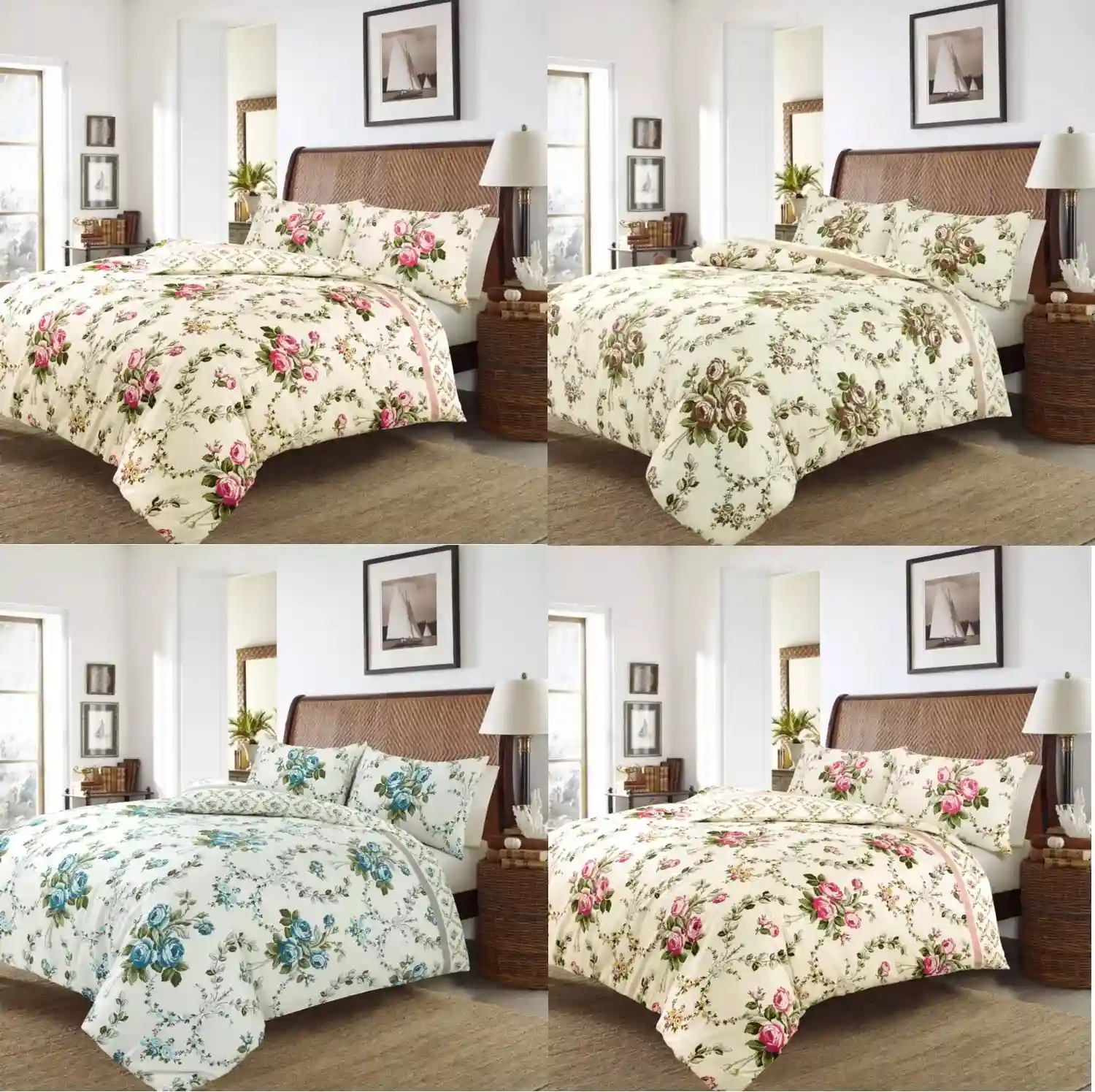 Brushed Cotton Flannelette Olivia Floral Duvet Quilt Cover Set Thermal Bedding