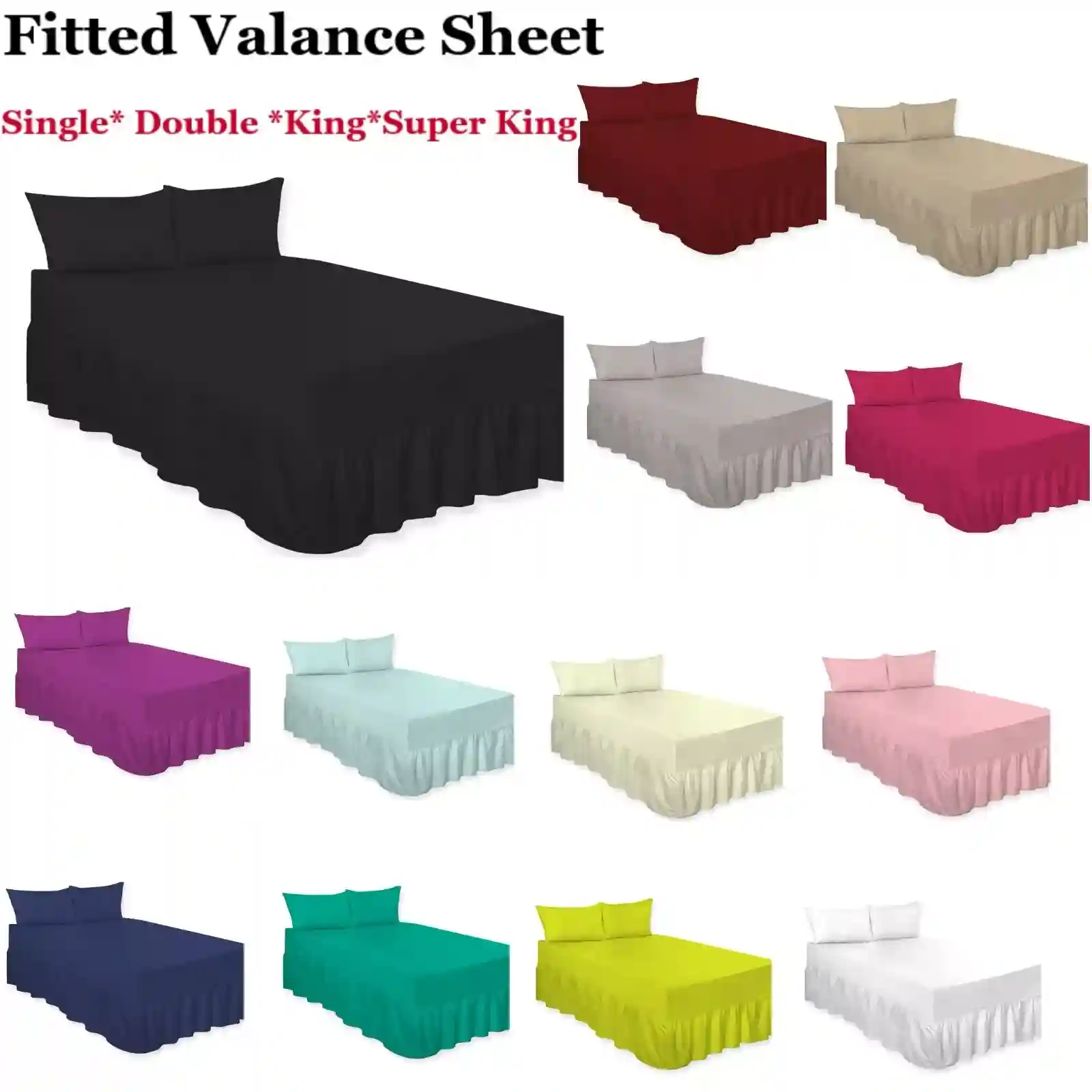 Luxury Plain Dyed Polycotton Fitted Valance Bed Sheets Single Double king S/king