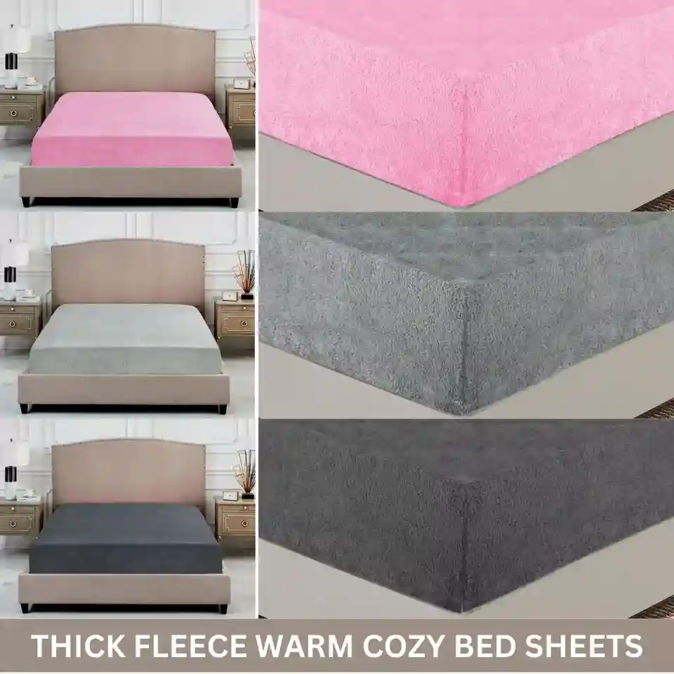 EXTRA DEEP TEDDY BEAR FLEECE FITTED SHEET SHERPA COSY WINTER WARM DOUBLE & KING