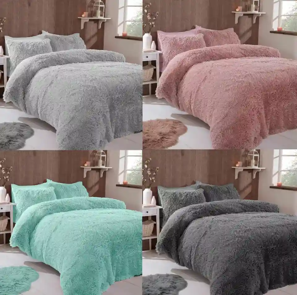 FAUX FUR SHAGGY Long Pile Soft Teddy Fleece Duvet Cover Pillowcase Bedding Set