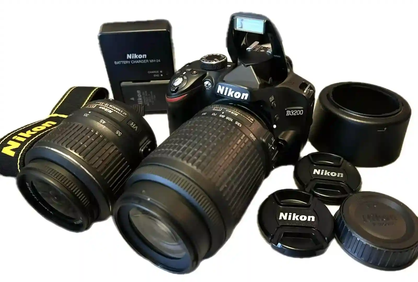 [Shutter count 7543] Nikon D3200 Digital SLR Camera AF-S 18-55mm & 55-200mm Lens