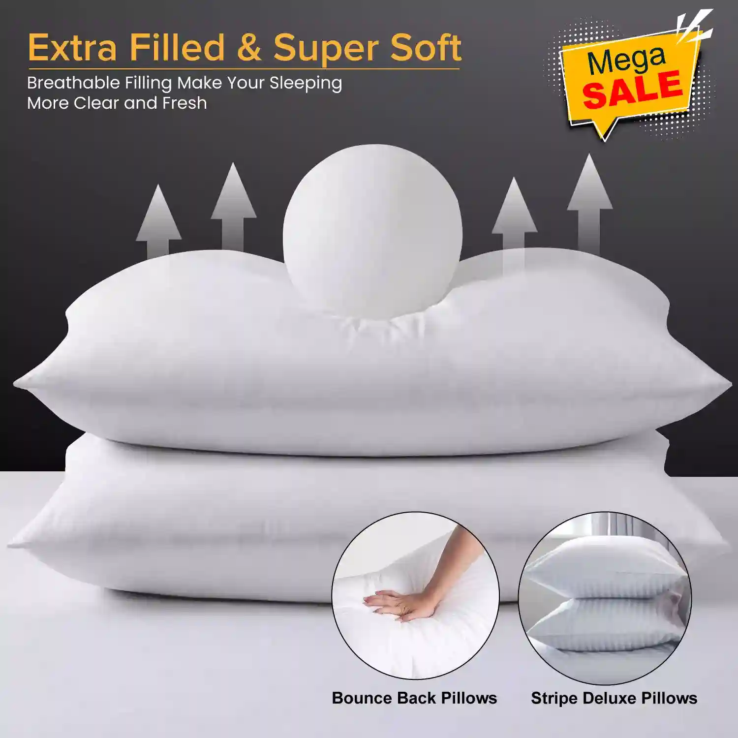 Quilted Pillows Hotel Quality Extra Filled super Firm Bounce Back Pack of 2