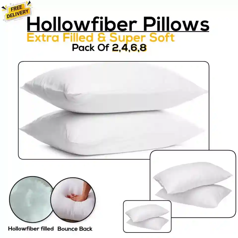 Pillows Hotel Quality Bounce Back Hollowfiber Filled Anti-Allergic Pack 2,4,6,8