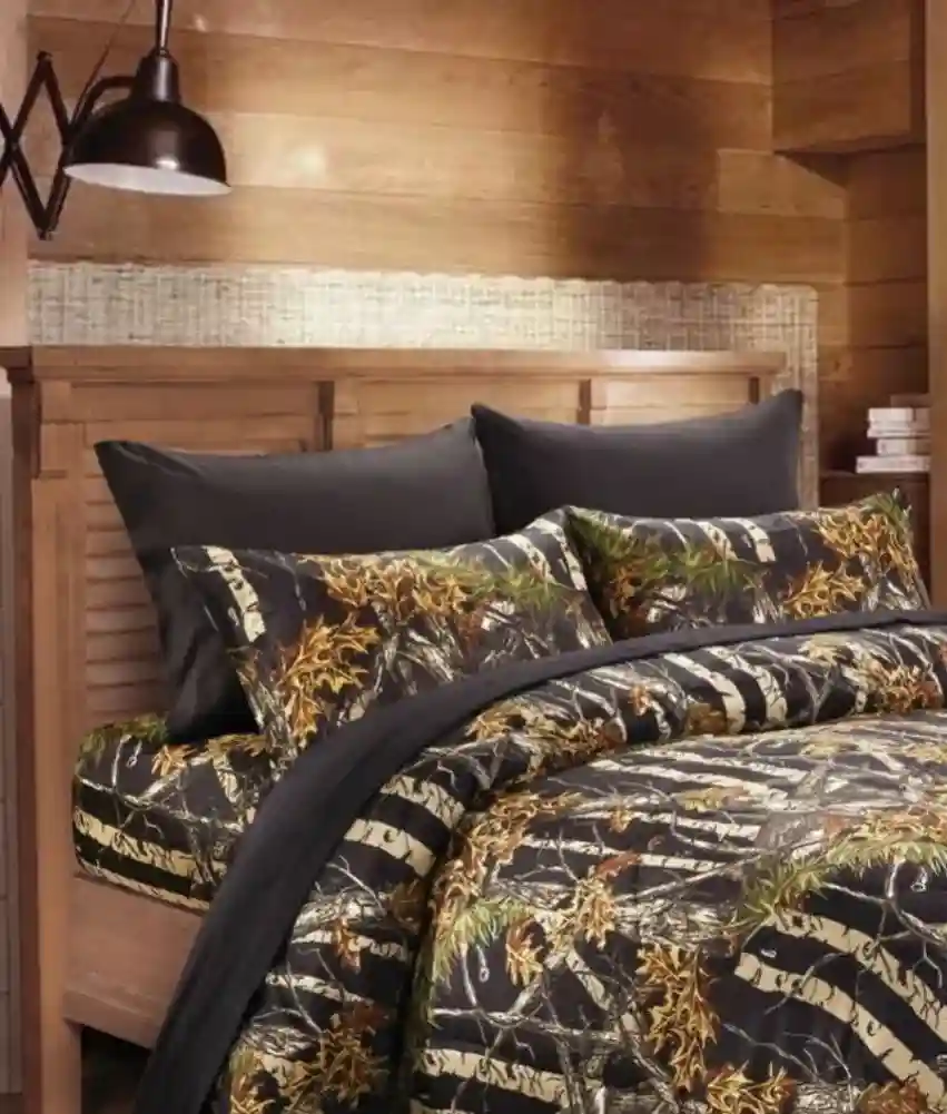 6 pc KING Black Camo Woods sheets and pillowcases ; no comforter