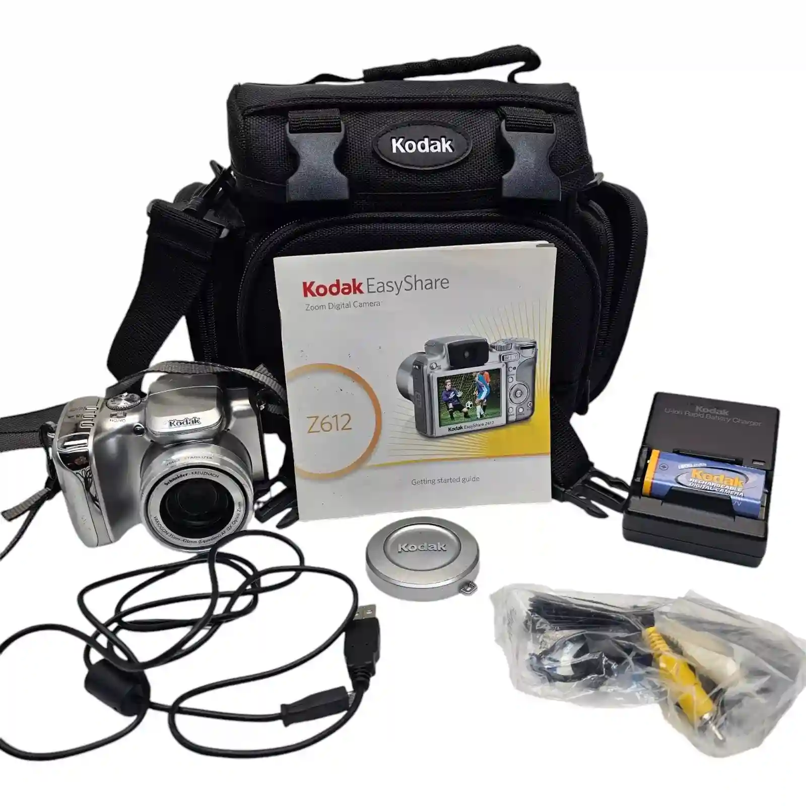 New ListingKodak EasyShare Z612 Silver 12X Optical Zoom Digital Camera 6.1 W/ Charger & Bag