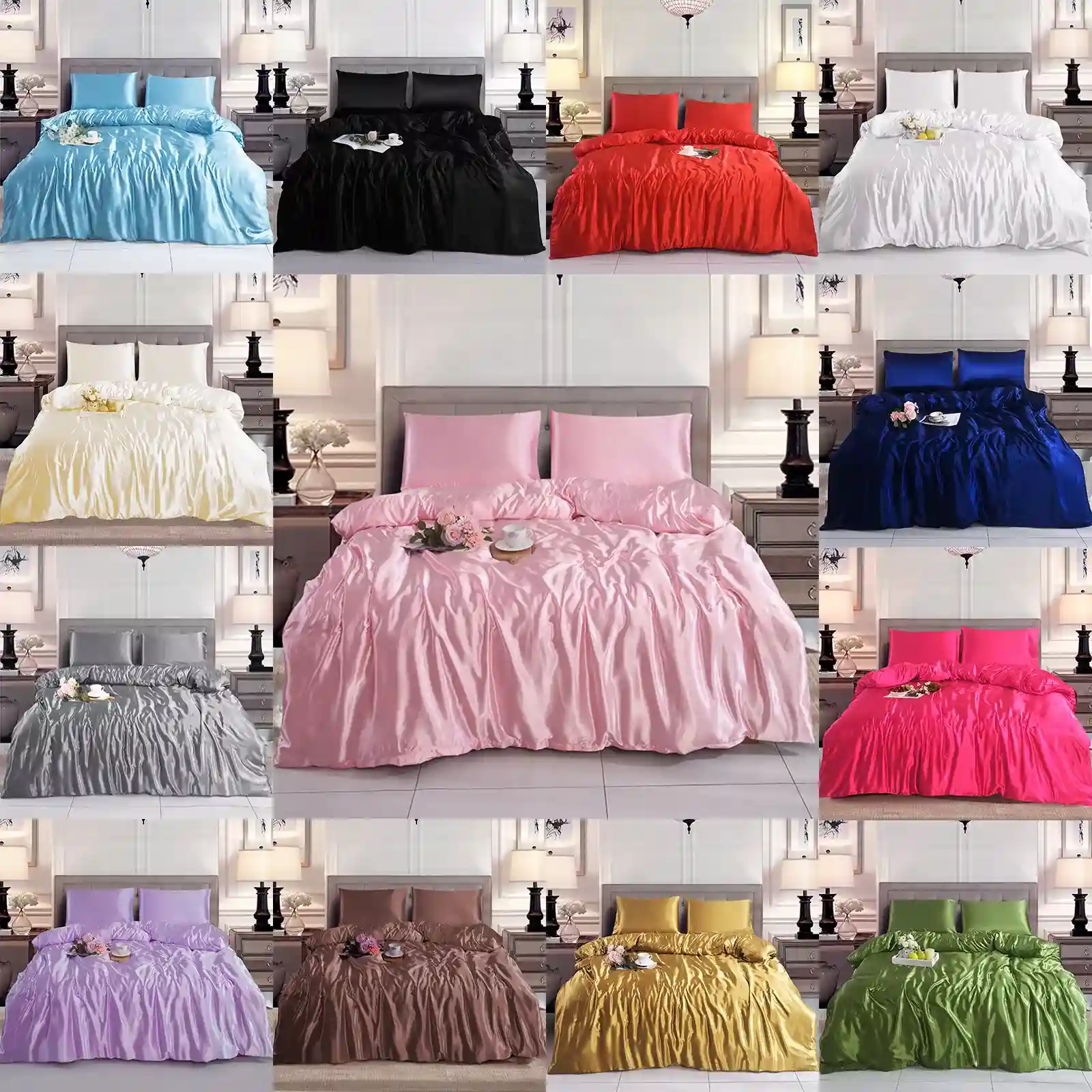 3Pcs Luxury Silk Satin Duvet Cover Silky Bedding Set Duvet Cover and Pillowcases