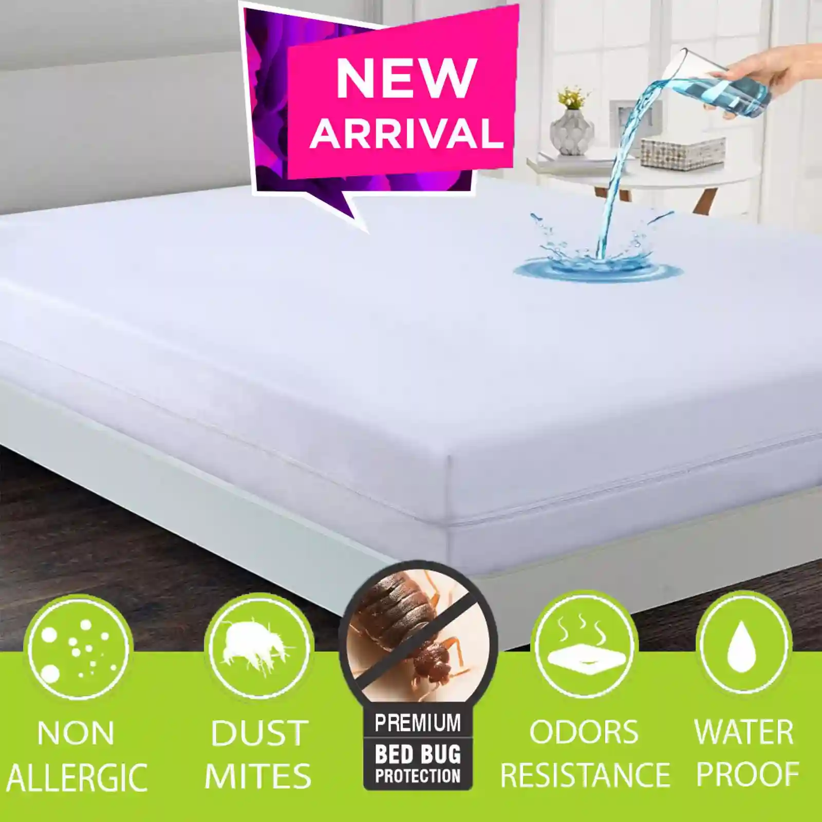 Waterproof Zipped Mattress Cover Protector Anti Bed Bug Zip Encasement Double