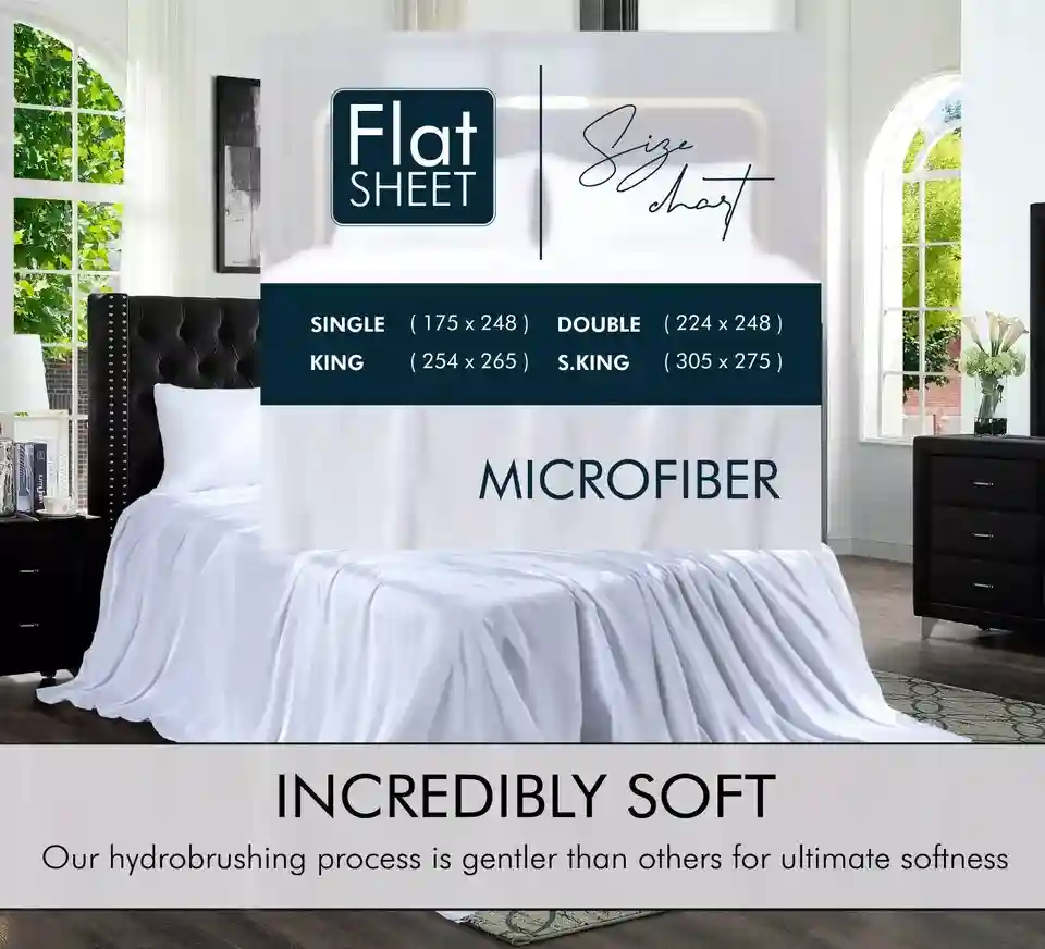 100% Brushed Microfibre Flat Sheet - Soft, Durable & Available in All Sizes