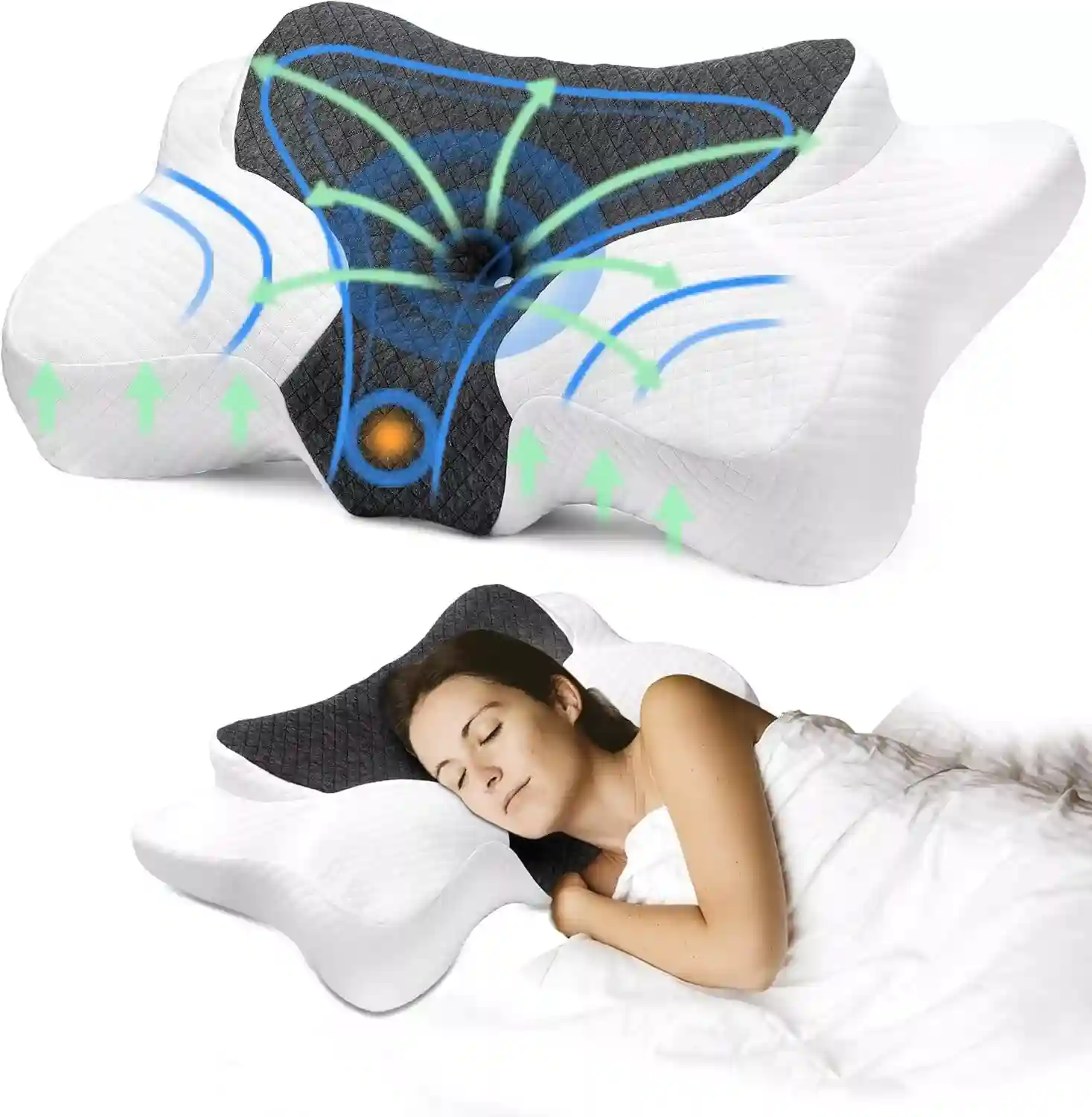 Ergonomic Cervical Pillow, Memory Foam Orthopedic Pillow for Neck Pain Relief UK