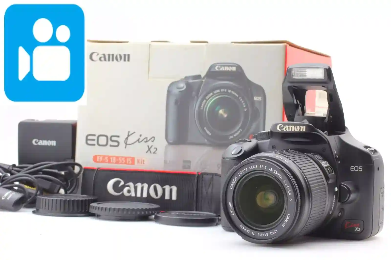 🎦VIDEO👀[N MINT] Canon Eos Kiss X2 w/ Ef-S 18-55mm f3.5-5.6 is From JAPAN