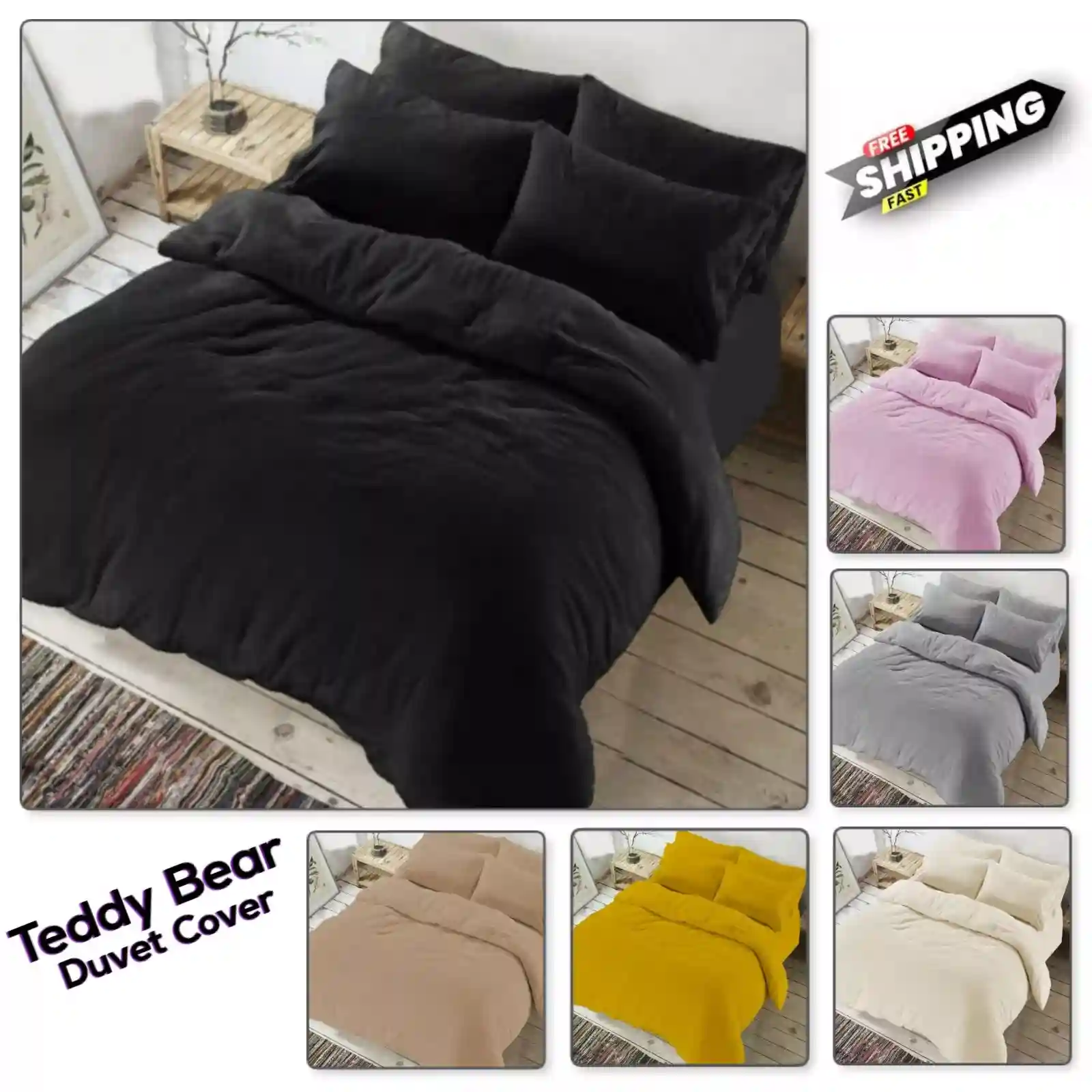 Teddy Bear Fleece Duvet Quilt Cover with Pillowcases Soft Warm Cosy Bedding Set