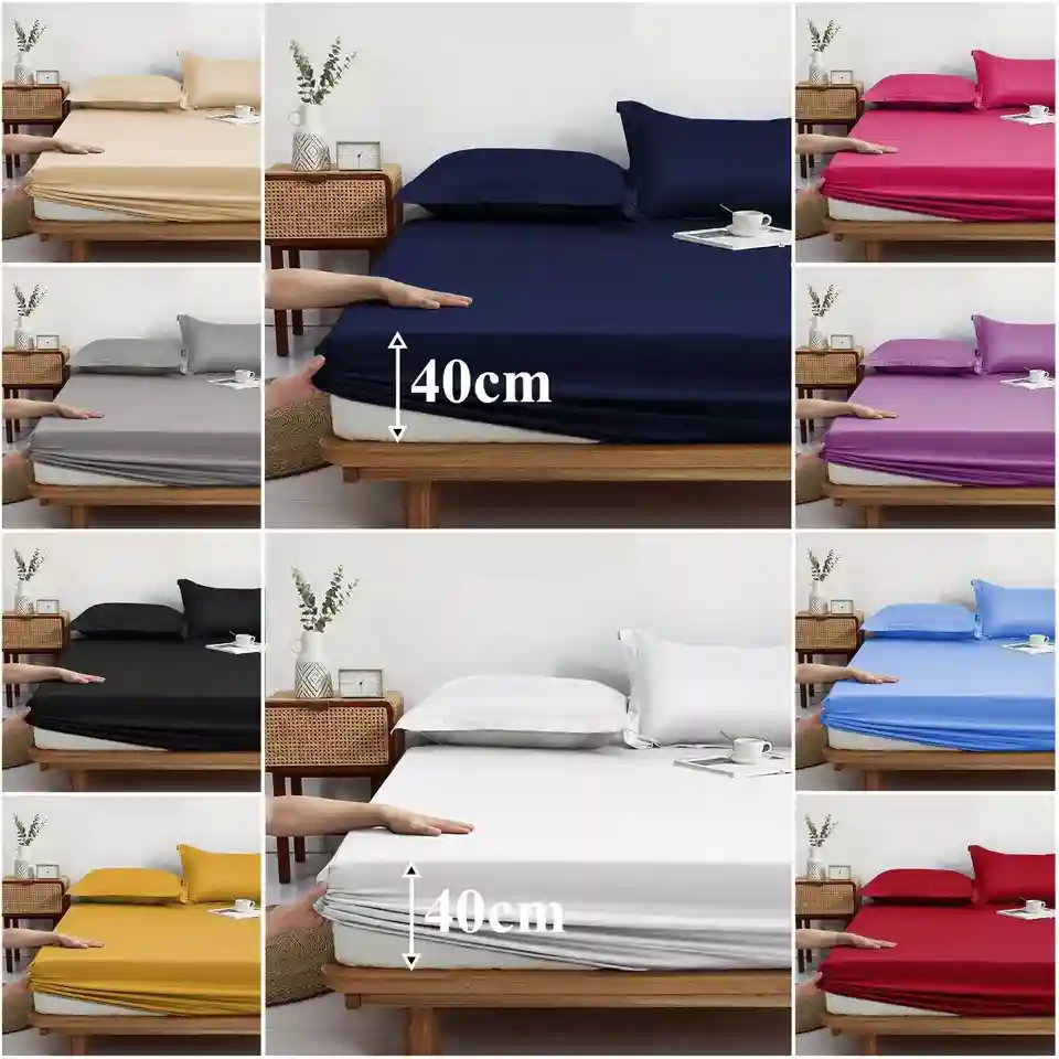 40CM FITTED SHEET 100% EGYPTIAN COTTON BED SHEETS SINGLE DOUBLE SUPER KING SIZE