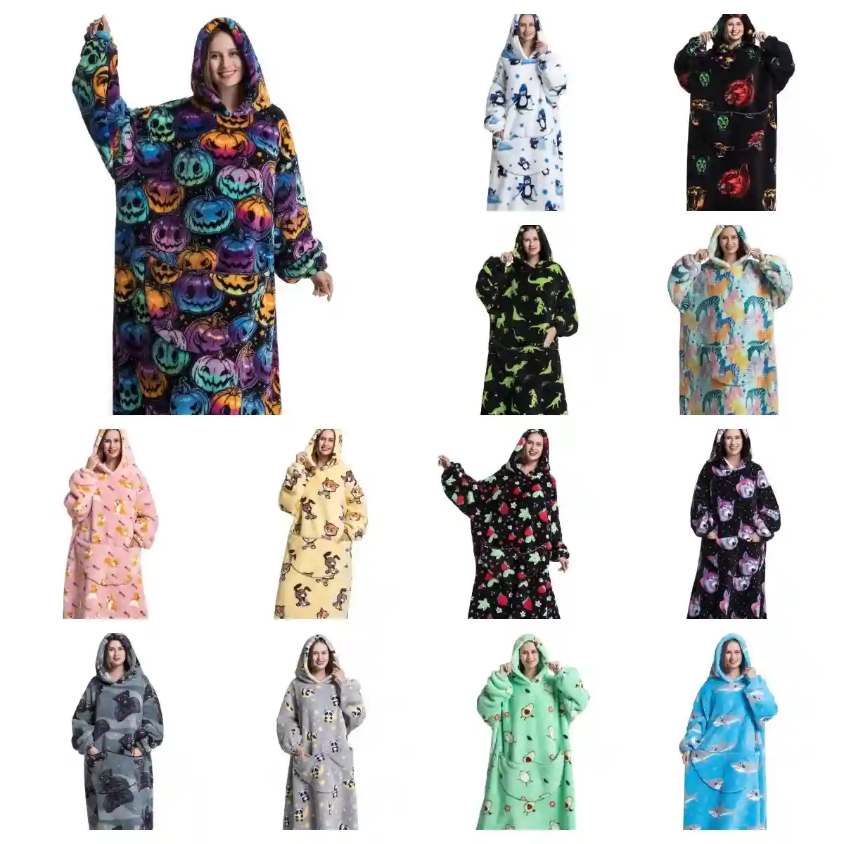 Adult Extra Long Oversized Hoodie Wearable Blanket Plush Sweatshirt Soft Fleece