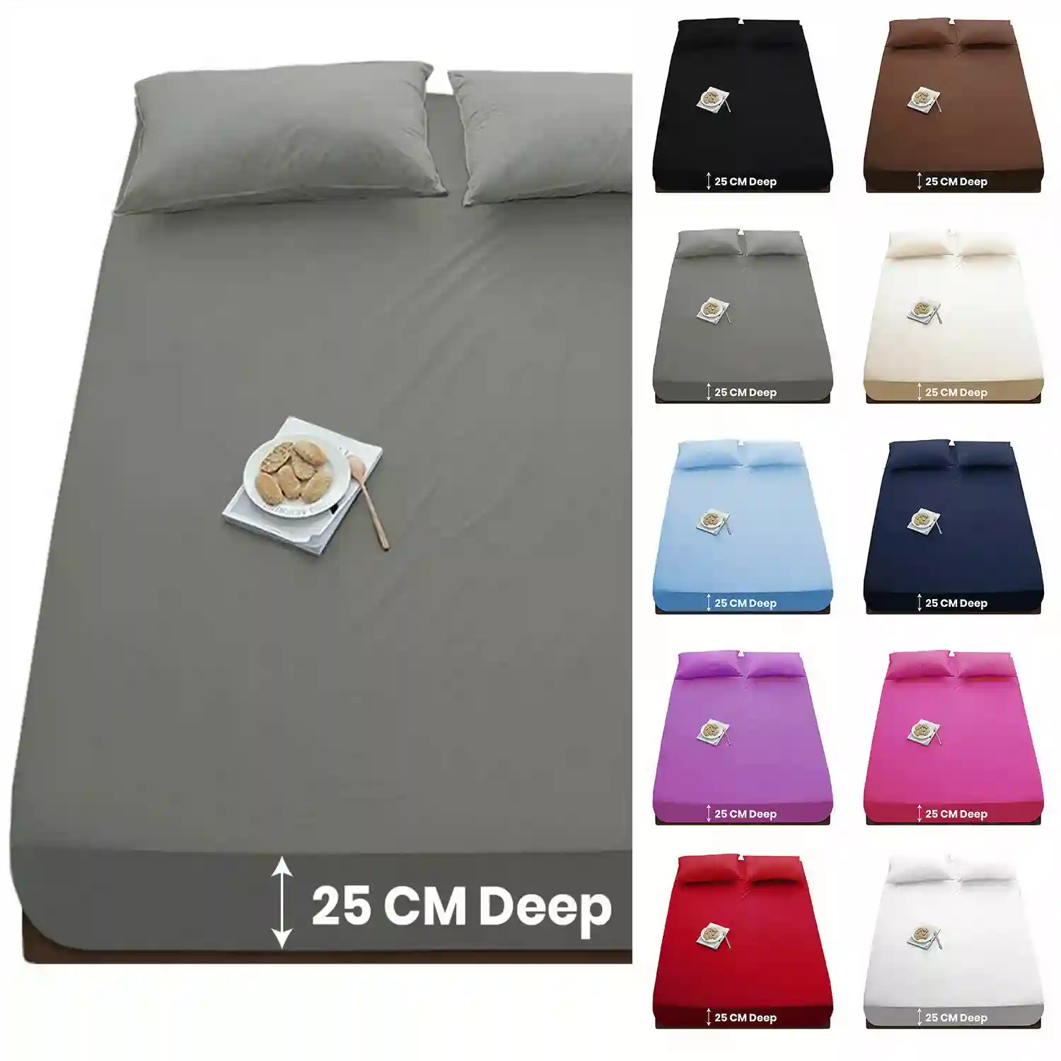 Extra Deep 25cm Full Fitted Sheet Bed Sheets Single Double King Super King