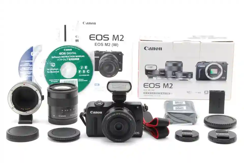 Near Mint Canon EOS M2 18.0MP Mirrorless Digital camera w/2Lenses Kit from Japan