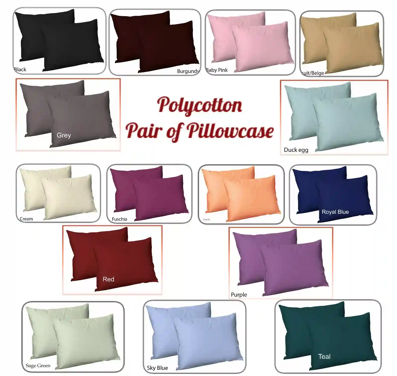 Polycotton Housewife Pair of Pillowcases Plain Dyed Pillow Cover Multicolor Case