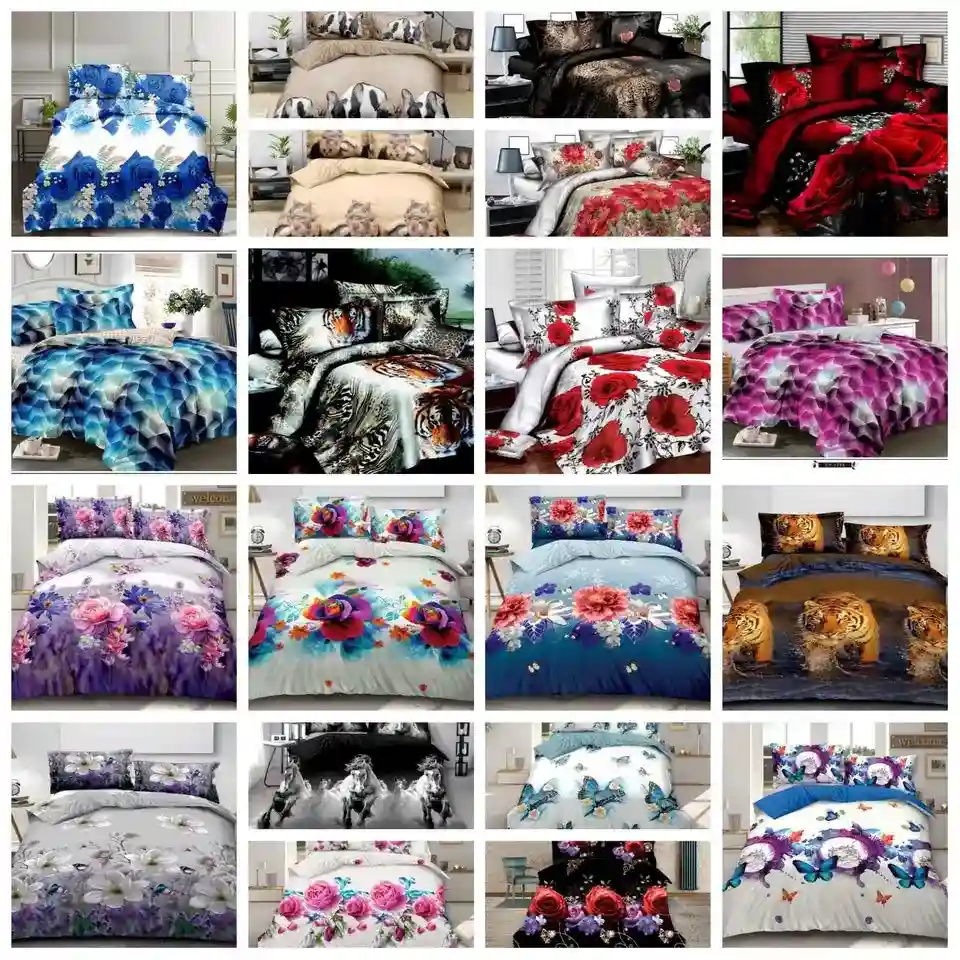 3D Duvet Cover 4Pcs Quilt Cover Bedding Set With Pillow case and Fitted Sheet