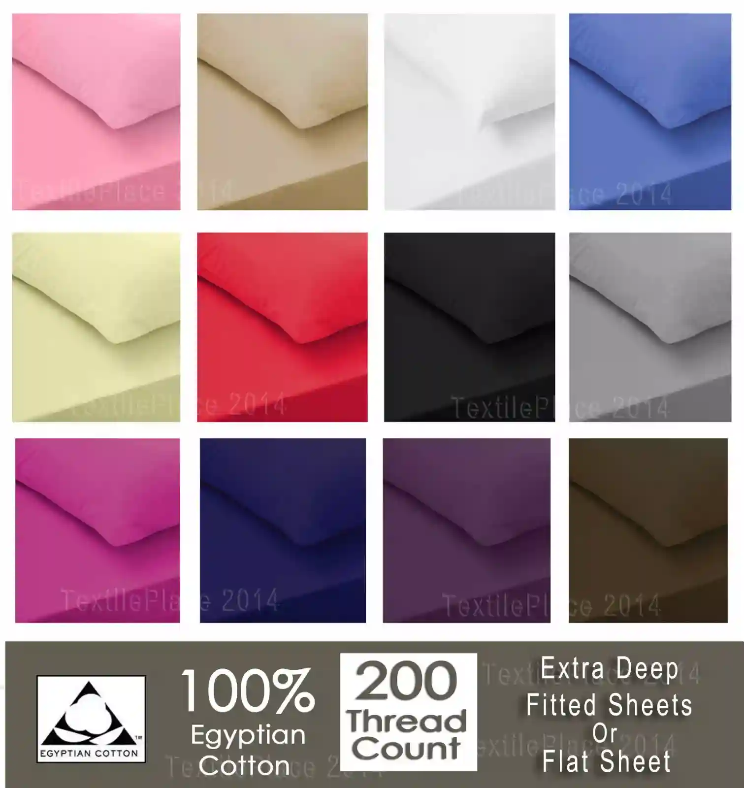 Extra Deep 100% Egyptian Cotton Fitted Sheet 16"/40CM 100% 200 TC All Sizes