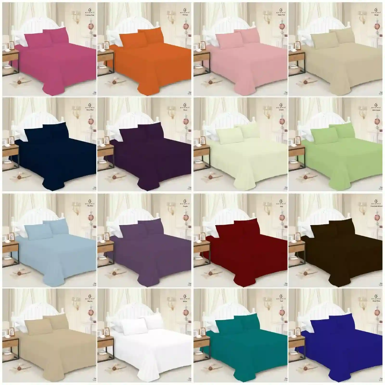 Luxury Polycotton Dyed Plain Flat Sheet Single Double King Pillow Case