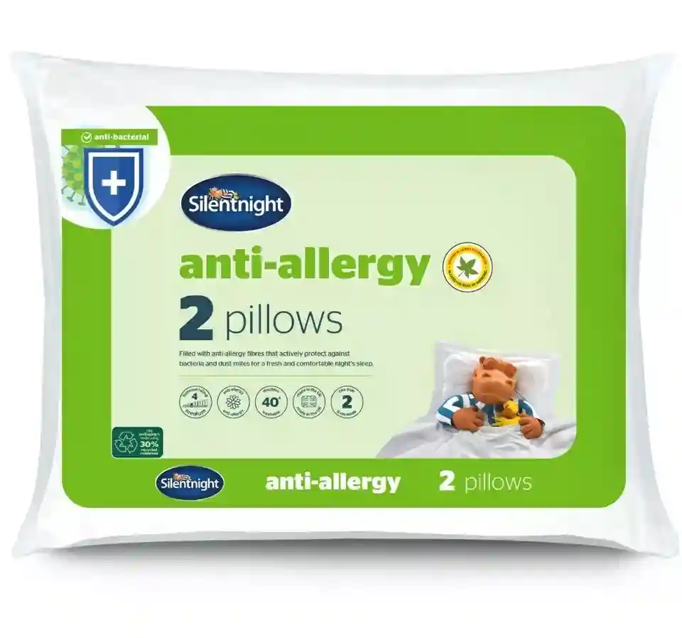 Silentnight Anti Allergy Pillows 2 Pack Anti Bacterial Two Medium Soft Support