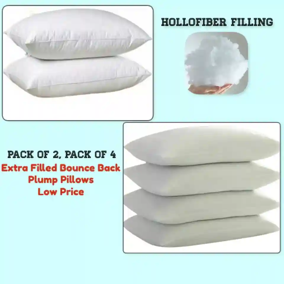 Hotel Quality Pack of 2,4 Pillows Bounce Back Anti Allergic Bedding Plump Pillow