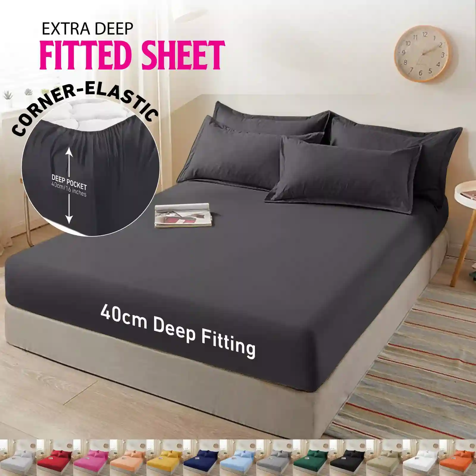 Extra Deep 40 CM Fitted Sheet Bed Sheets Single Double King Super King Size UK