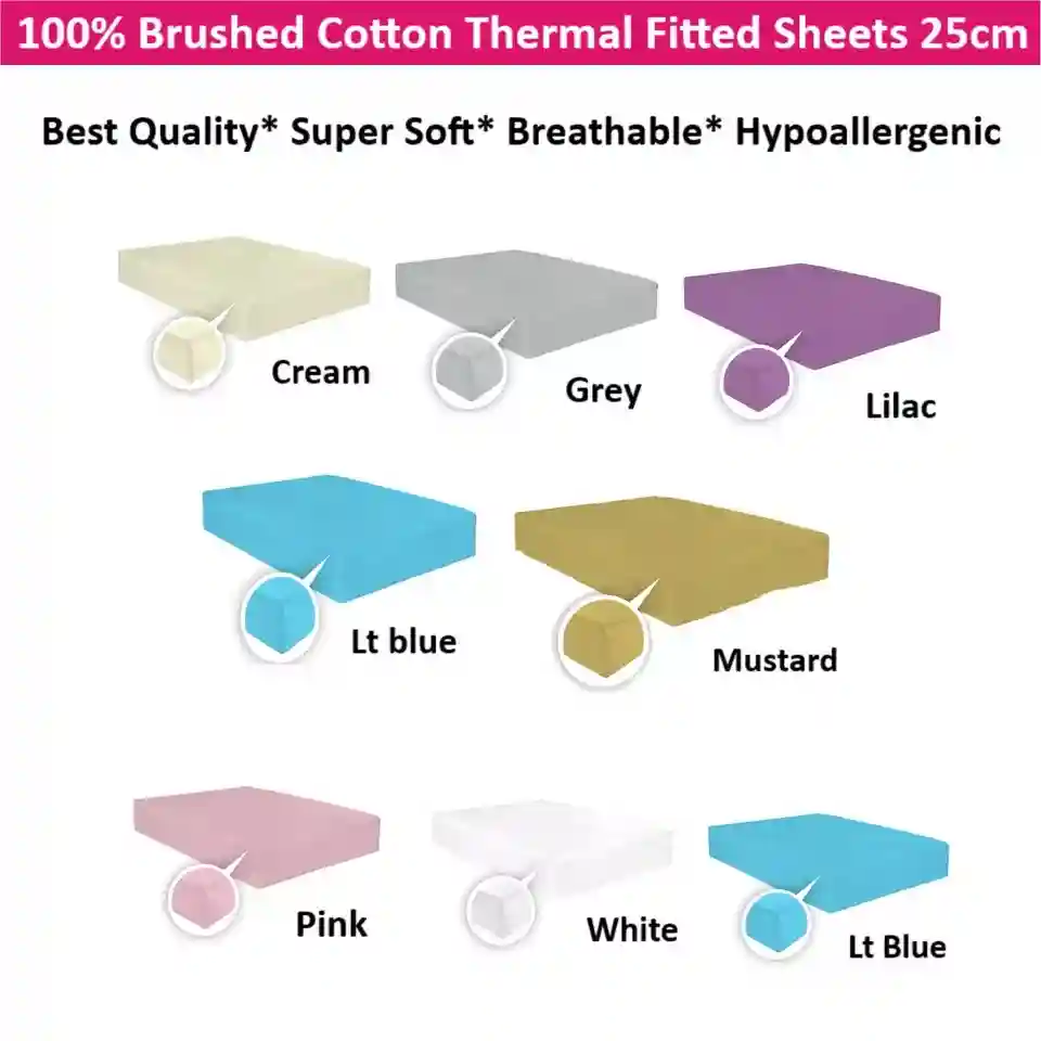 100% Brushed Cotton Thermal Flannelette Fitted Sheet 25cm,Single Double King S/K