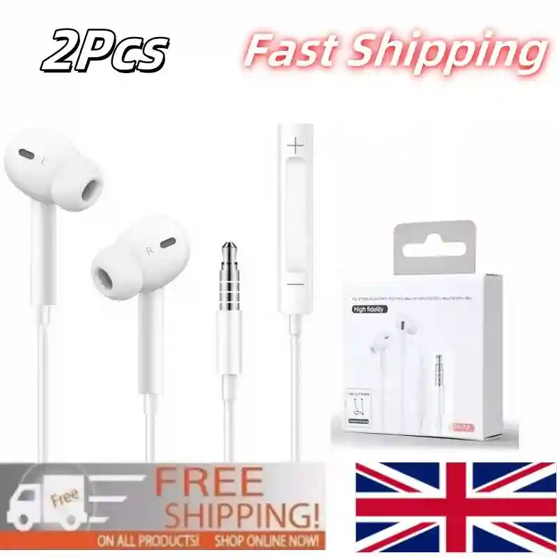 New Listing2pcs 3.5mm In-Ear Headset Earphone Headphones Earbud w/Mic for Samsung/Android